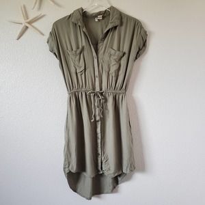 Japna Elastic Middle Button Up Midi Dress Size Medium Green